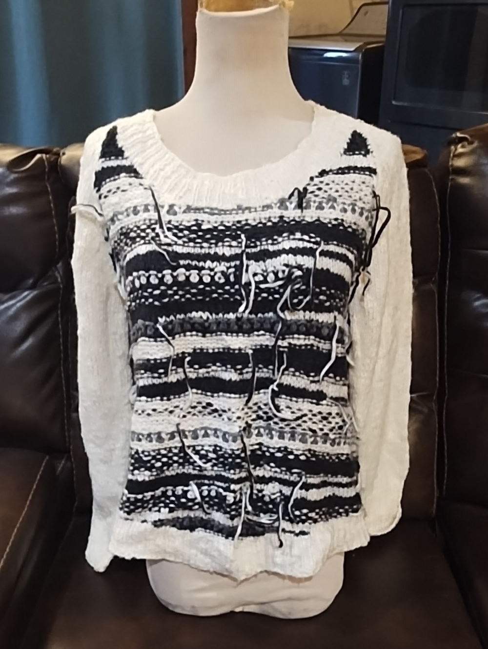 TOWNSEN White and Black Striped Knit Pullover